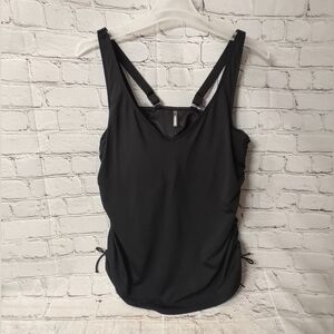 Lands' End Swim Black Tankini Side Ruched Tie Up Underwire Swim Top 20W